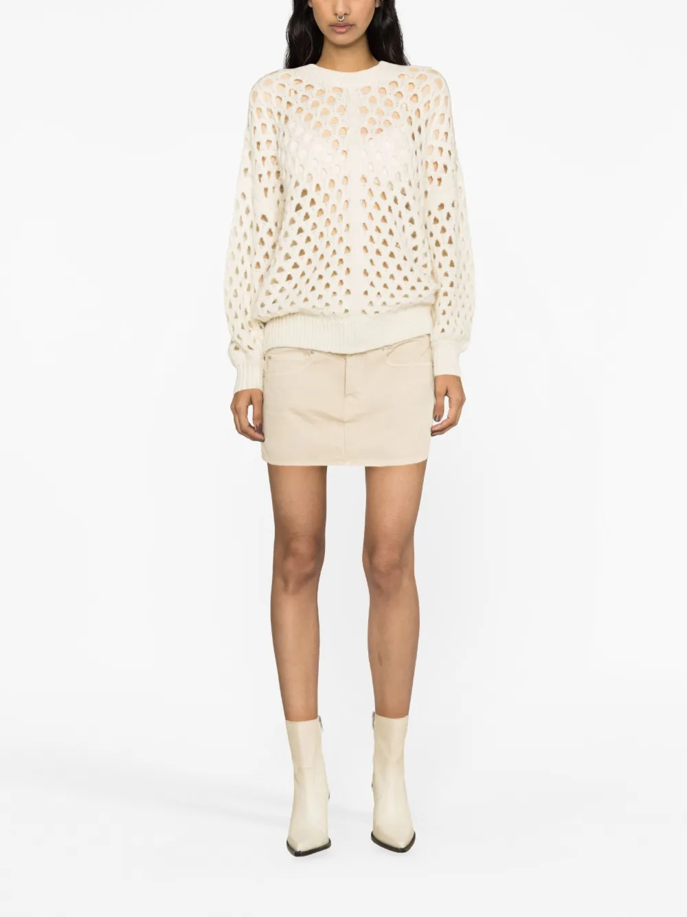 Shop Isabel Marant Tane Crochet Wool-blend Jumper In Neutrals