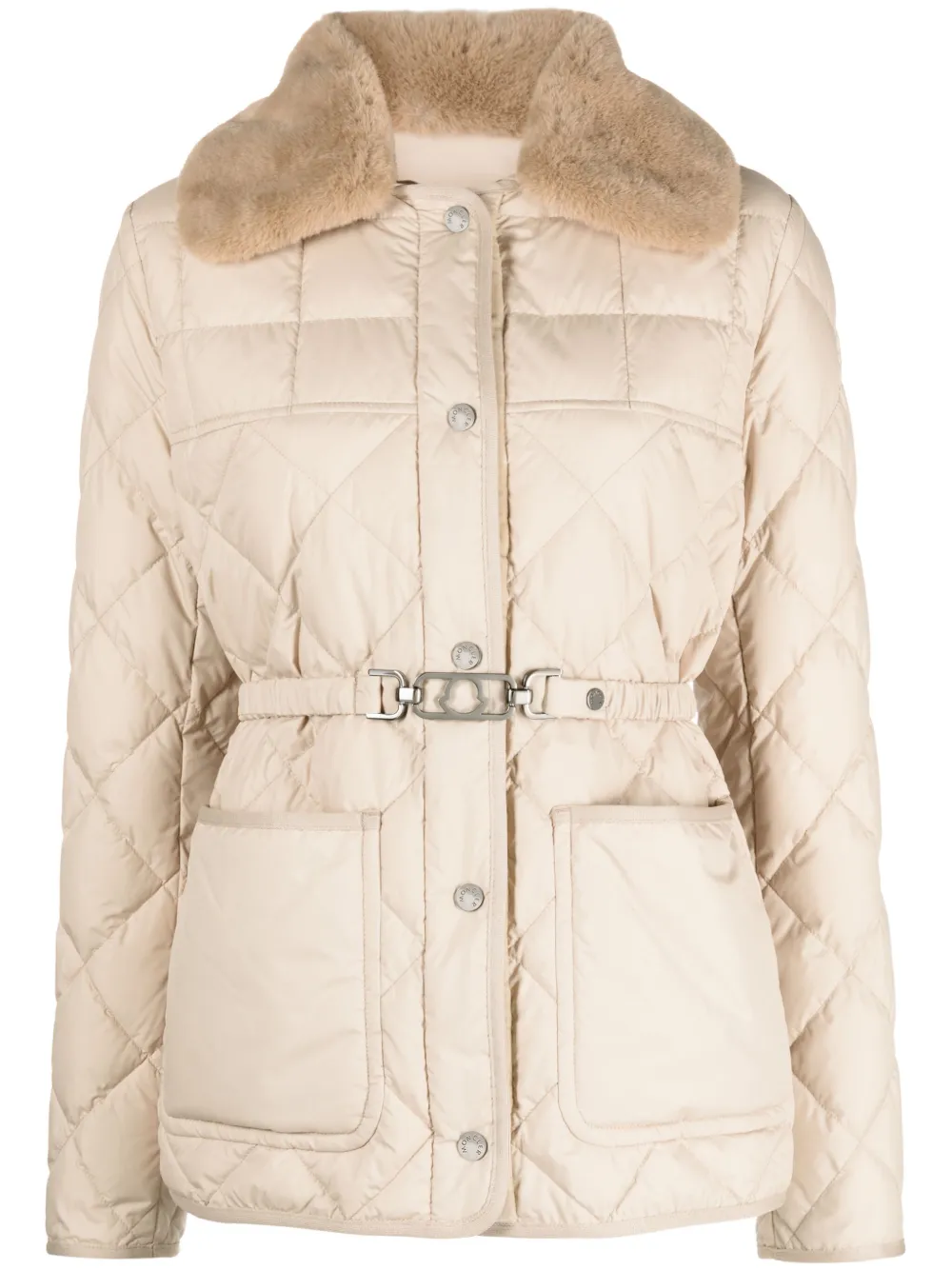 Moncler Cygne faux fur-trim jacket Beige