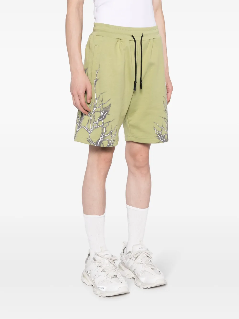 Phobia Lightning-print Cotton Track Shorts In Green