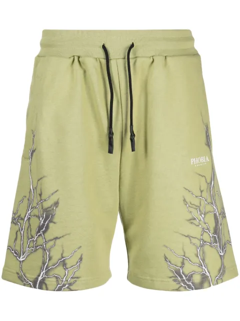 PHOBIA Lightning-print cotton track shorts