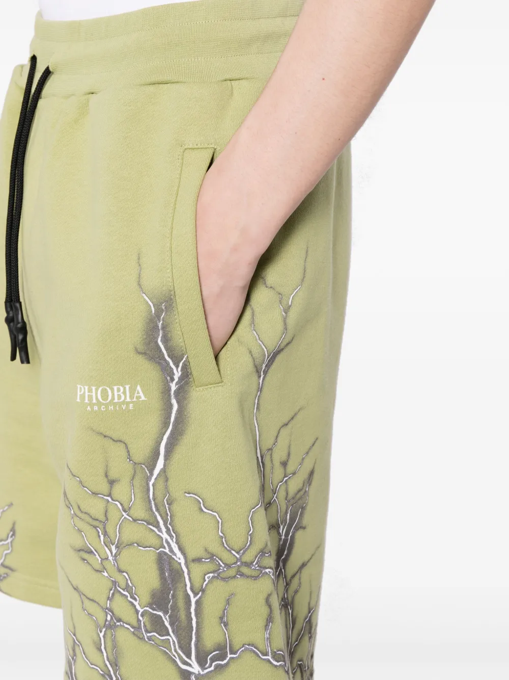 Phobia Lightning-print Cotton Track Shorts In Green
