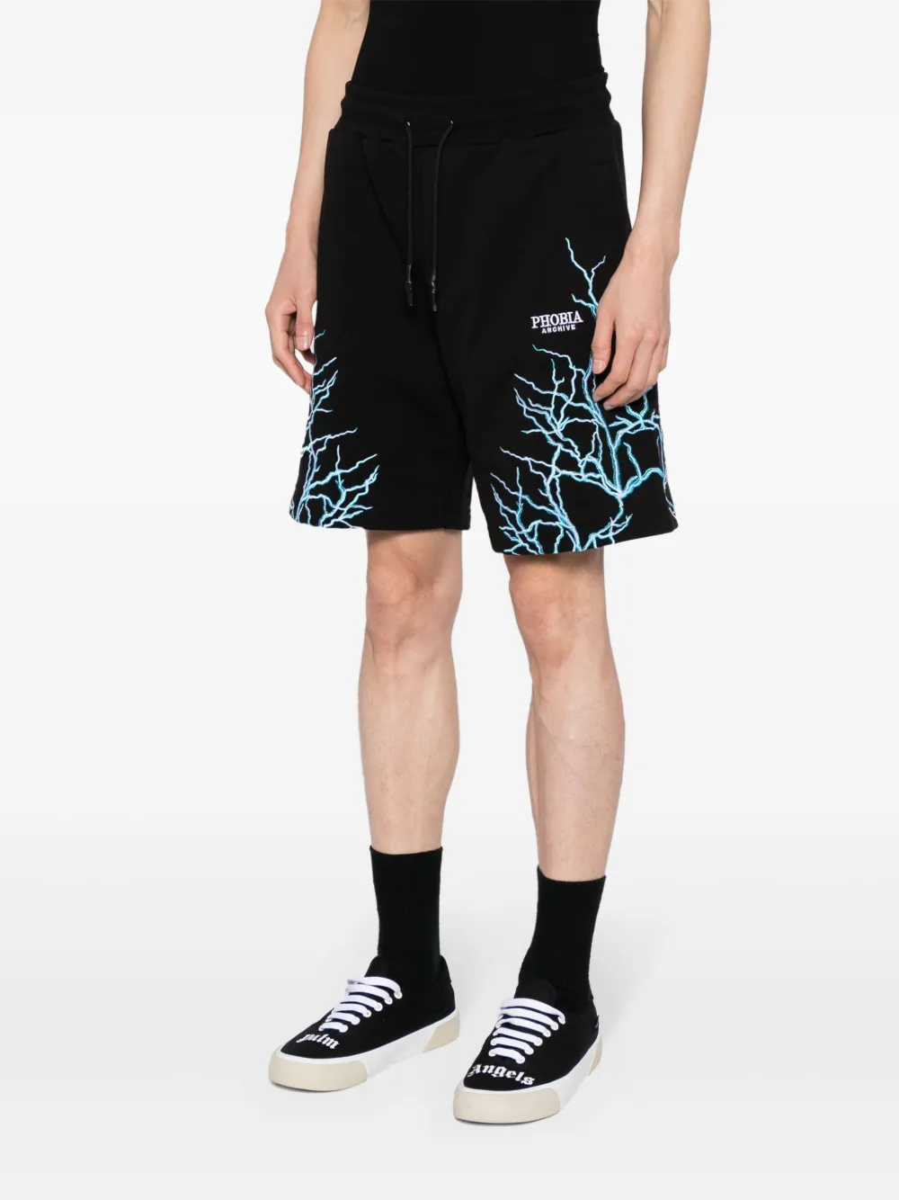 Phobia Lightning-embroidered Cotton Shorts In Black