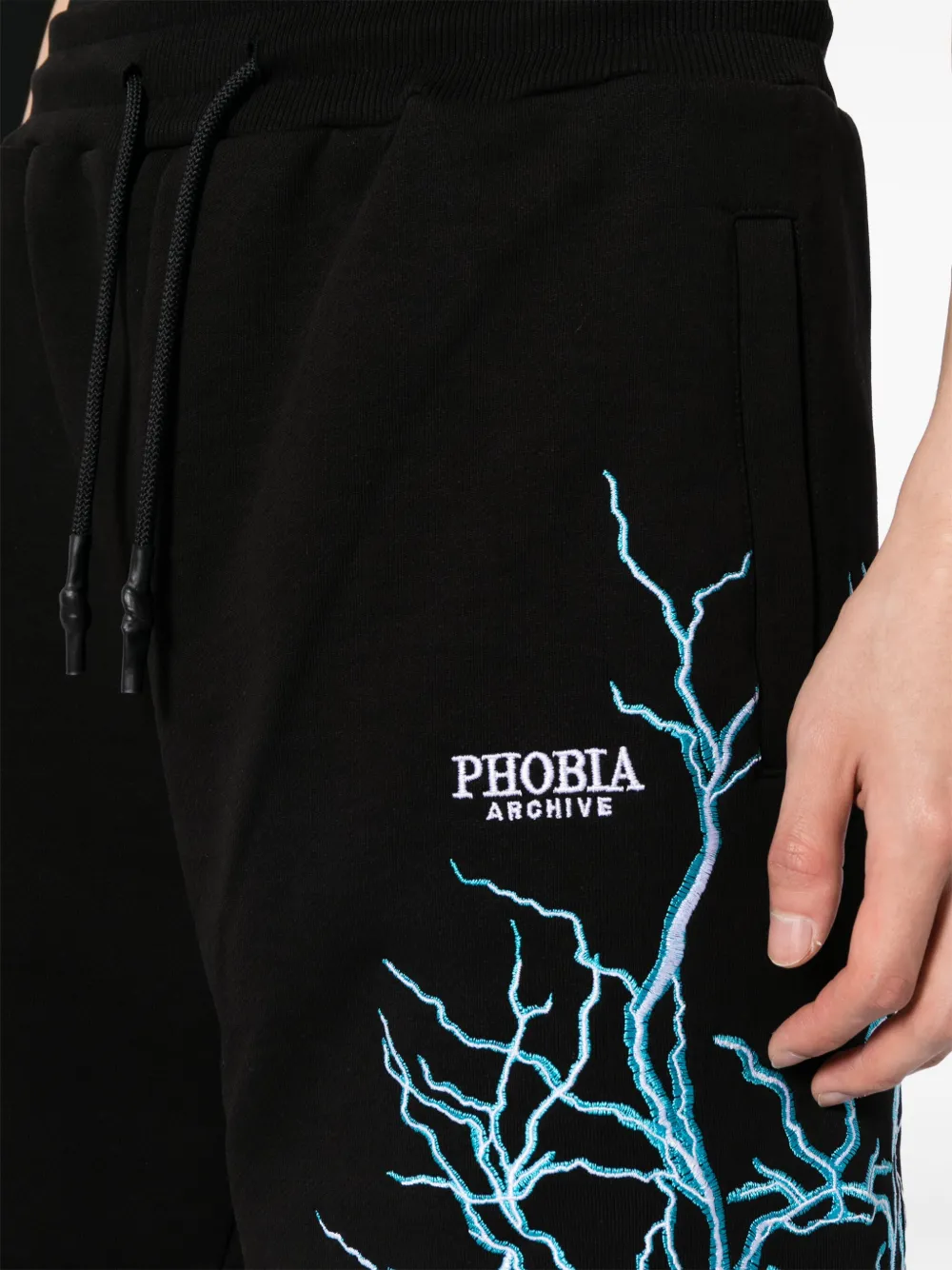 Phobia Lightning-embroidered Cotton Shorts In Black