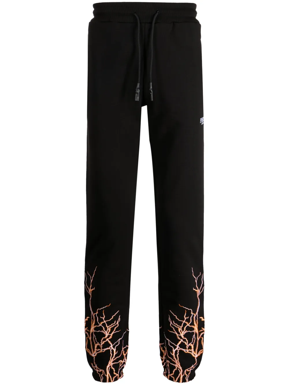 Phobia Lightning-embroidered Cotton Track Pants In Black