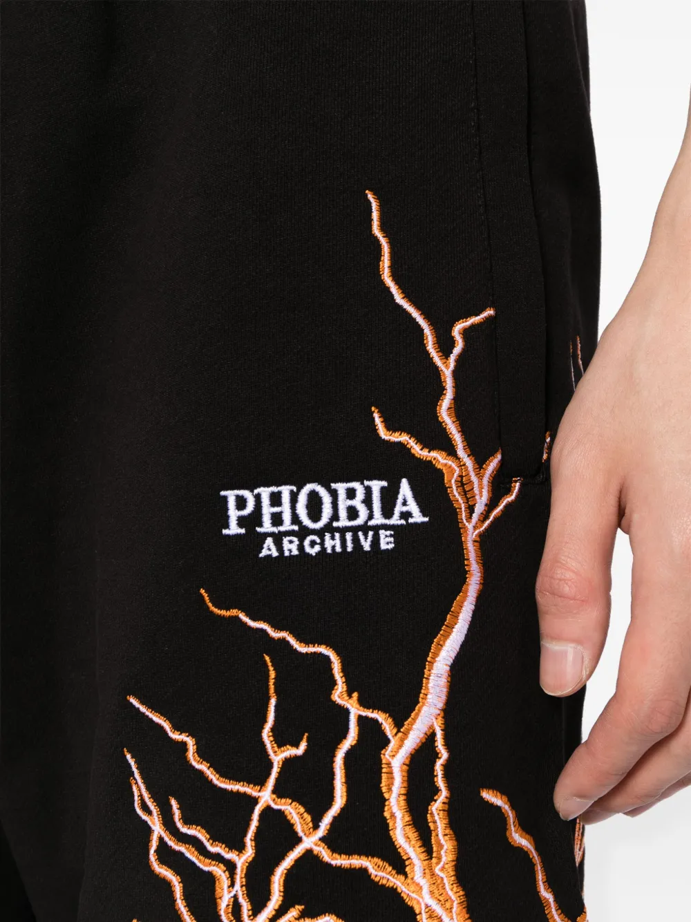 Phobia Lightning-embroidered Track Shorts In Black
