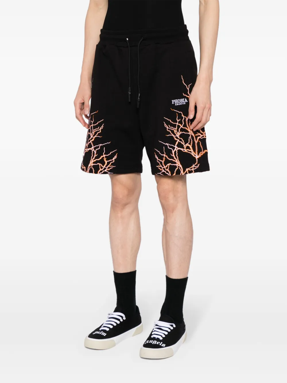 Phobia Lightning-embroidered Track Shorts In Black