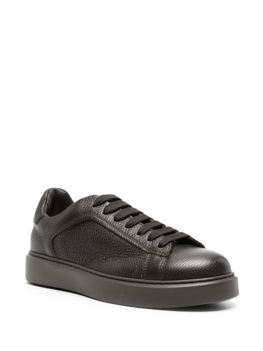 Shop Doucal's Grained-leather Low-top Sneakers In Brown