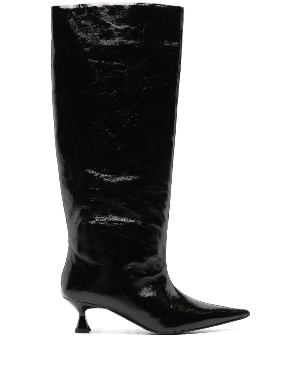 Ganni Black Eyelets Slouchy High Shaft Tall Boots In Schwarz