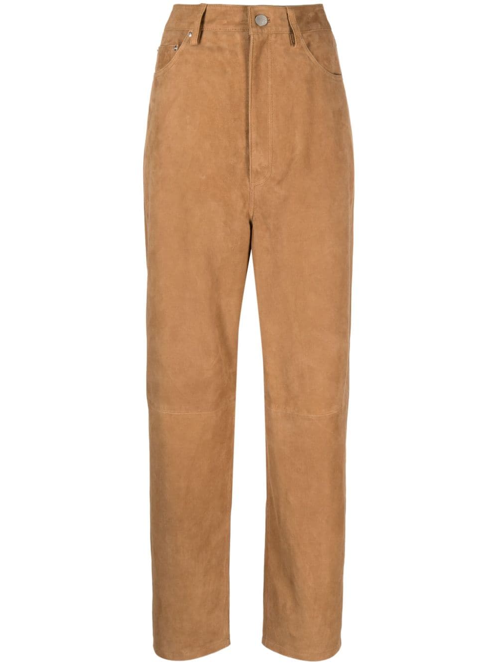 Shop Remain Bonded-seamed Suede Cocoon Trousers In Brown