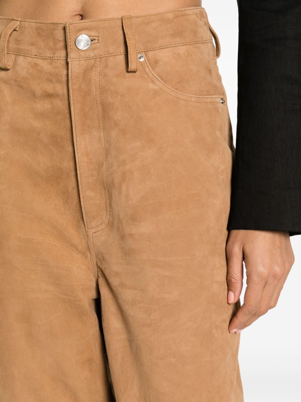 Shop Remain Bonded-seamed Suede Cocoon Trousers In Brown