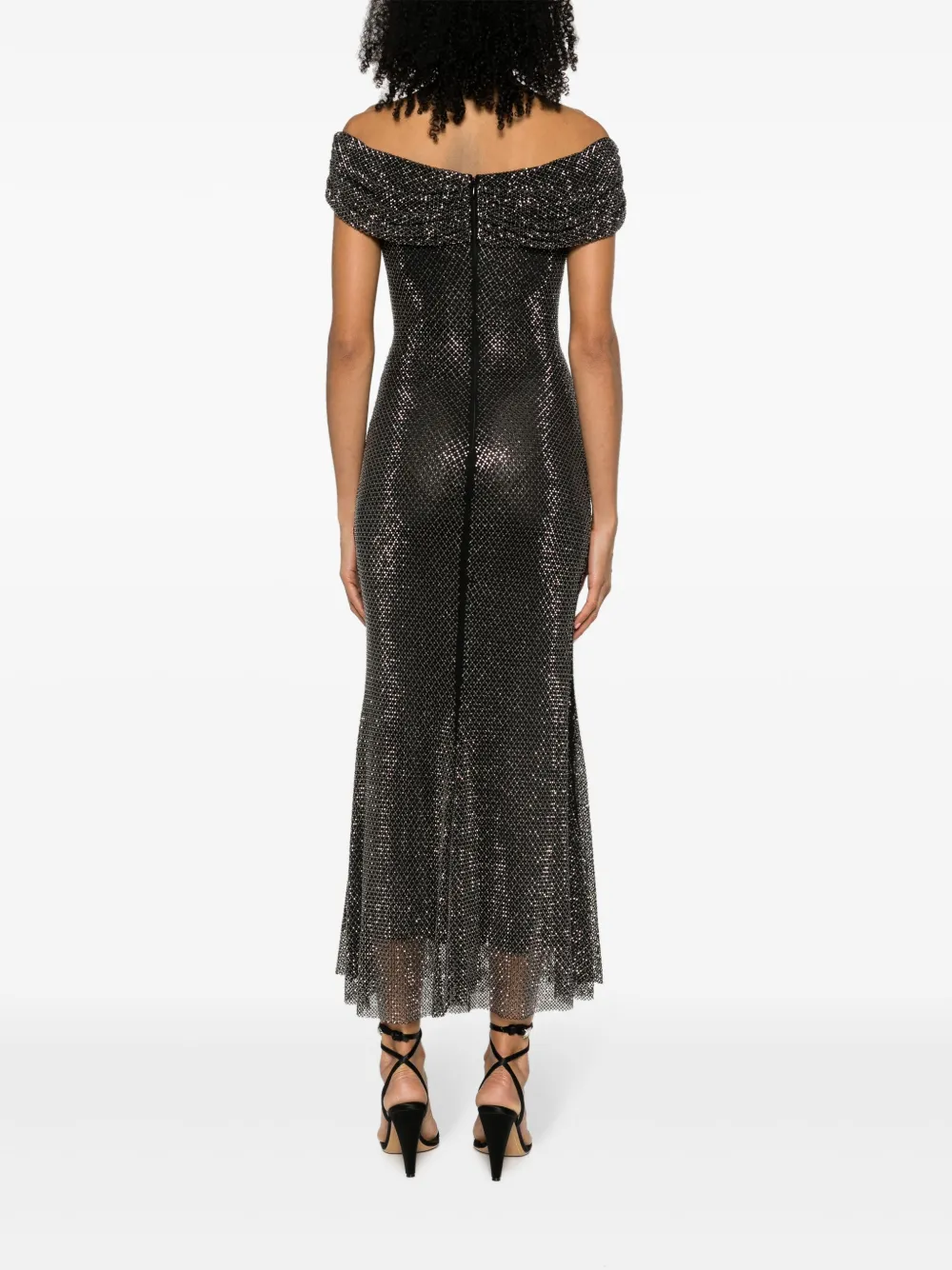 Shop Self-portrait Crystal-embellished Off-shoulder Maxi Dress In Black