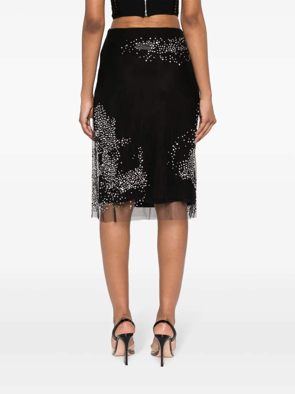 Shop Des Phemmes Crystal-embellished Midi Skirt In Black