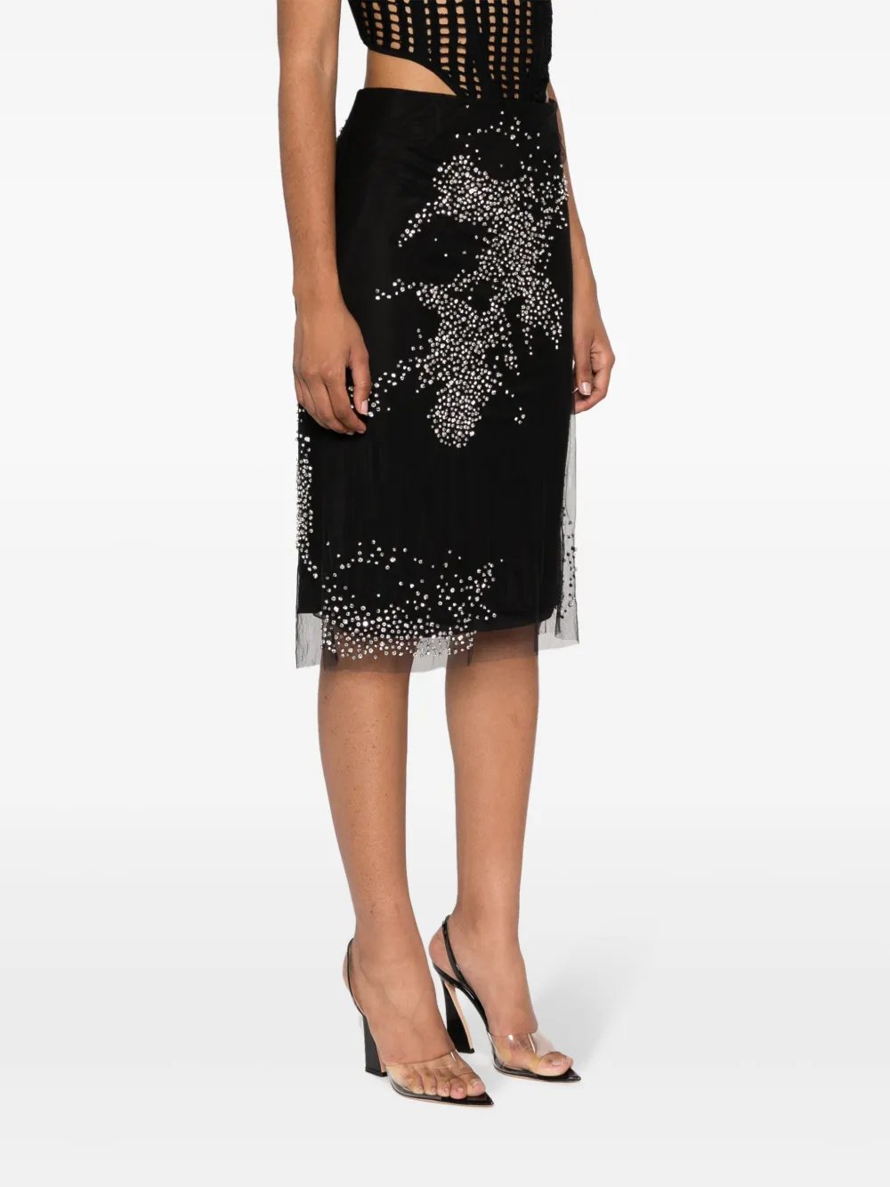 Shop Des Phemmes Crystal-embellished Midi Skirt In Black