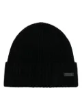 BOSS logo-patch virgin wool beanie - Black