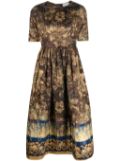 Pierre-Louis Mascia floral-print flared midi dress - Brown