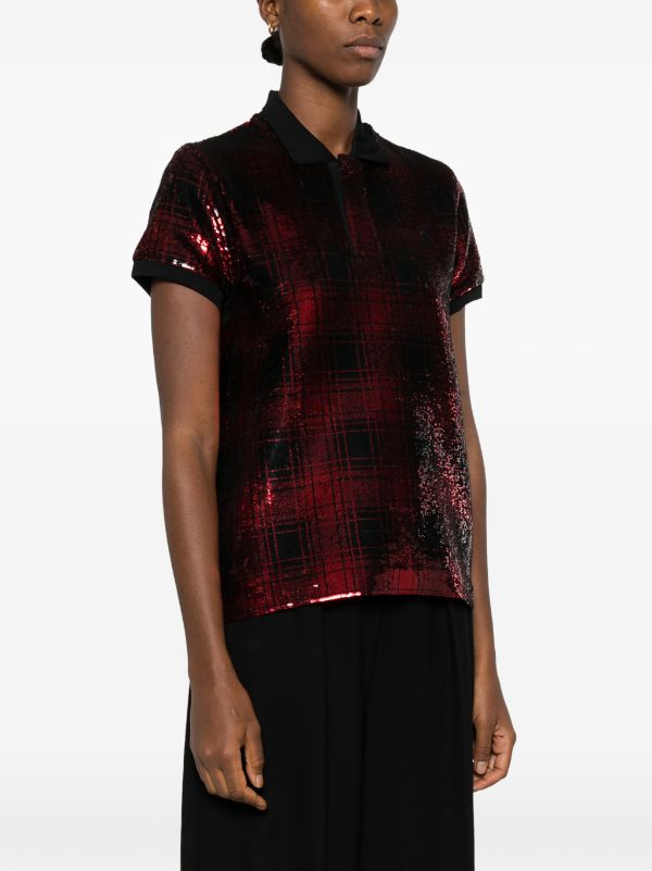 Polo Ralph Lauren plaid-check Sequinned Polo Top - Farfetch