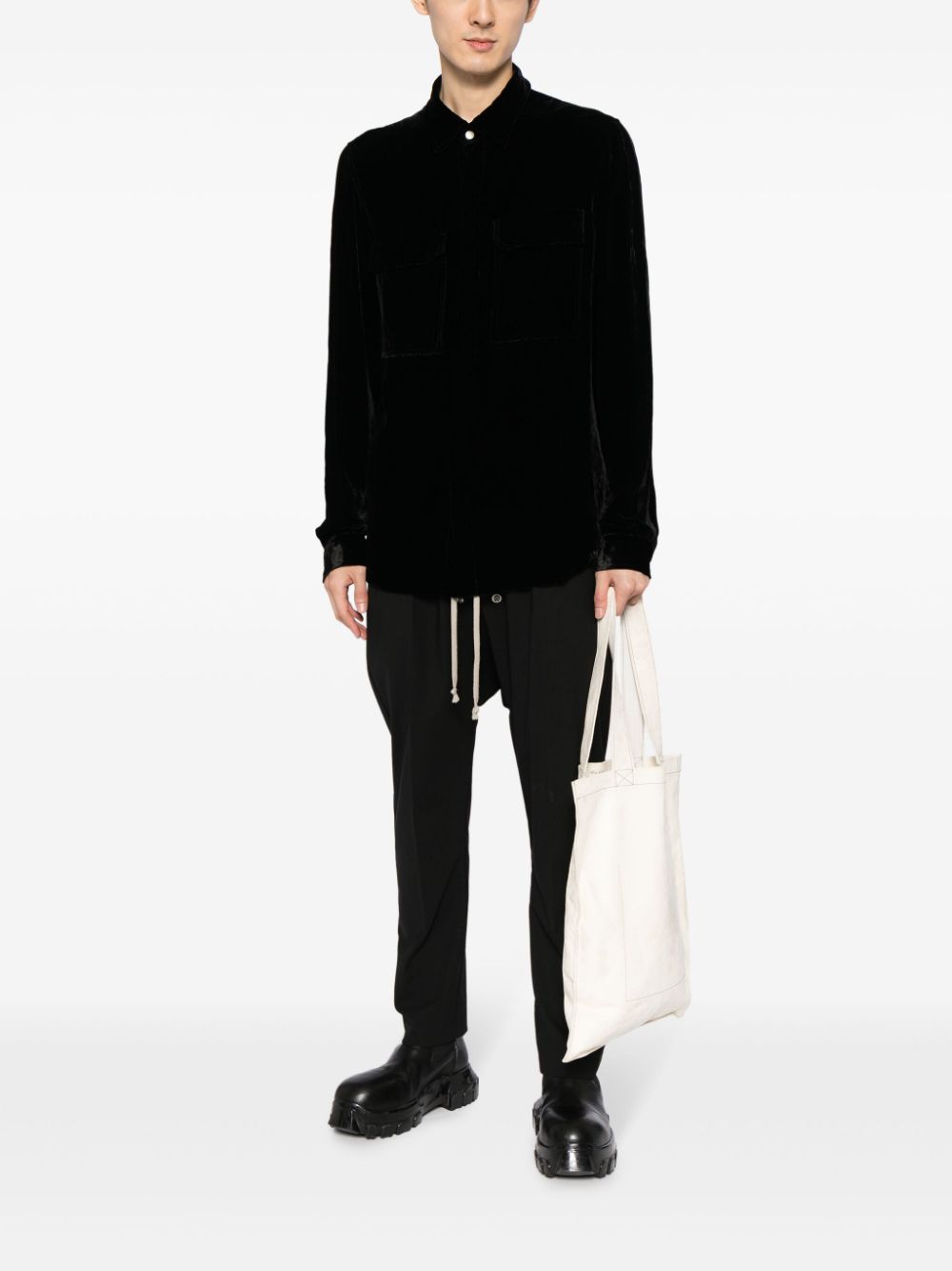 Rick Owens Fluwelen overhemd - Zwart