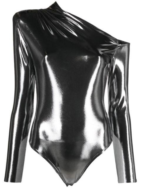 NISSA lamé-effect asymmetric bodysuit