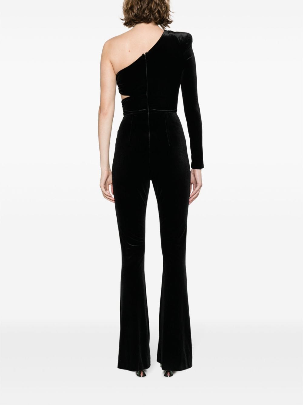 Shop Nissa One-shoulder Velvet Jumpsuit In Black