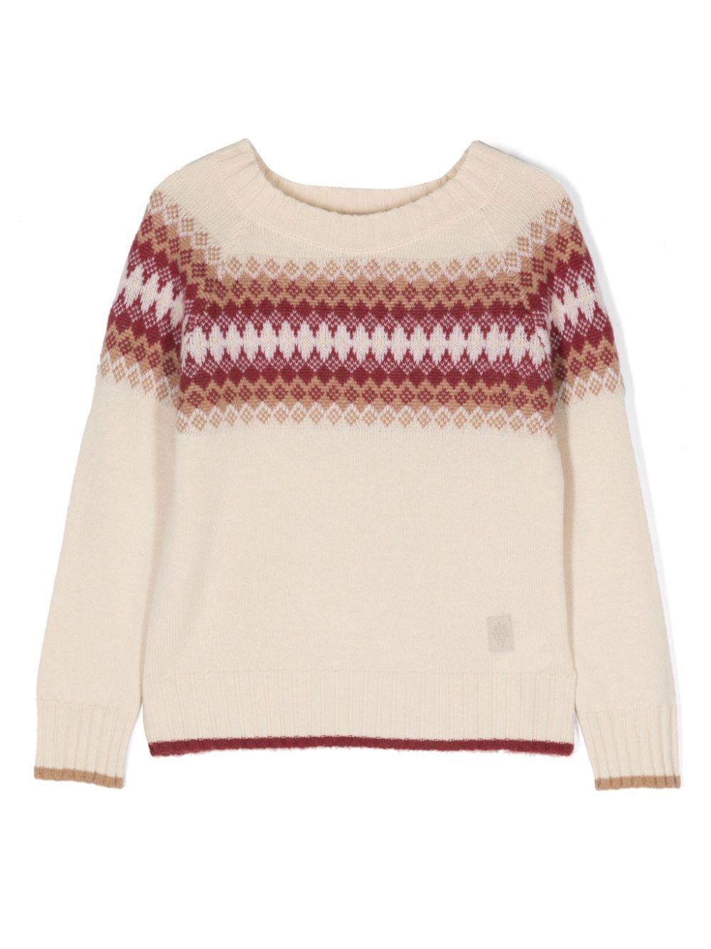 Eleventy Kids' Fair Isle Intarsia-knit Jumper In Neutrals