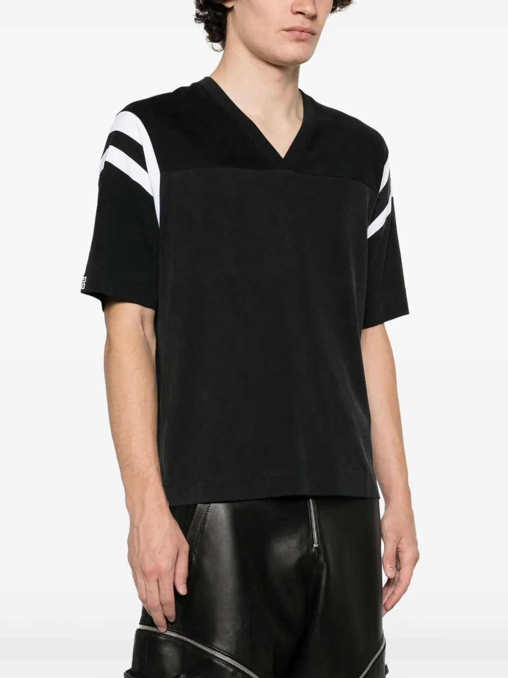 panelled V-neck cotton T-Shirt