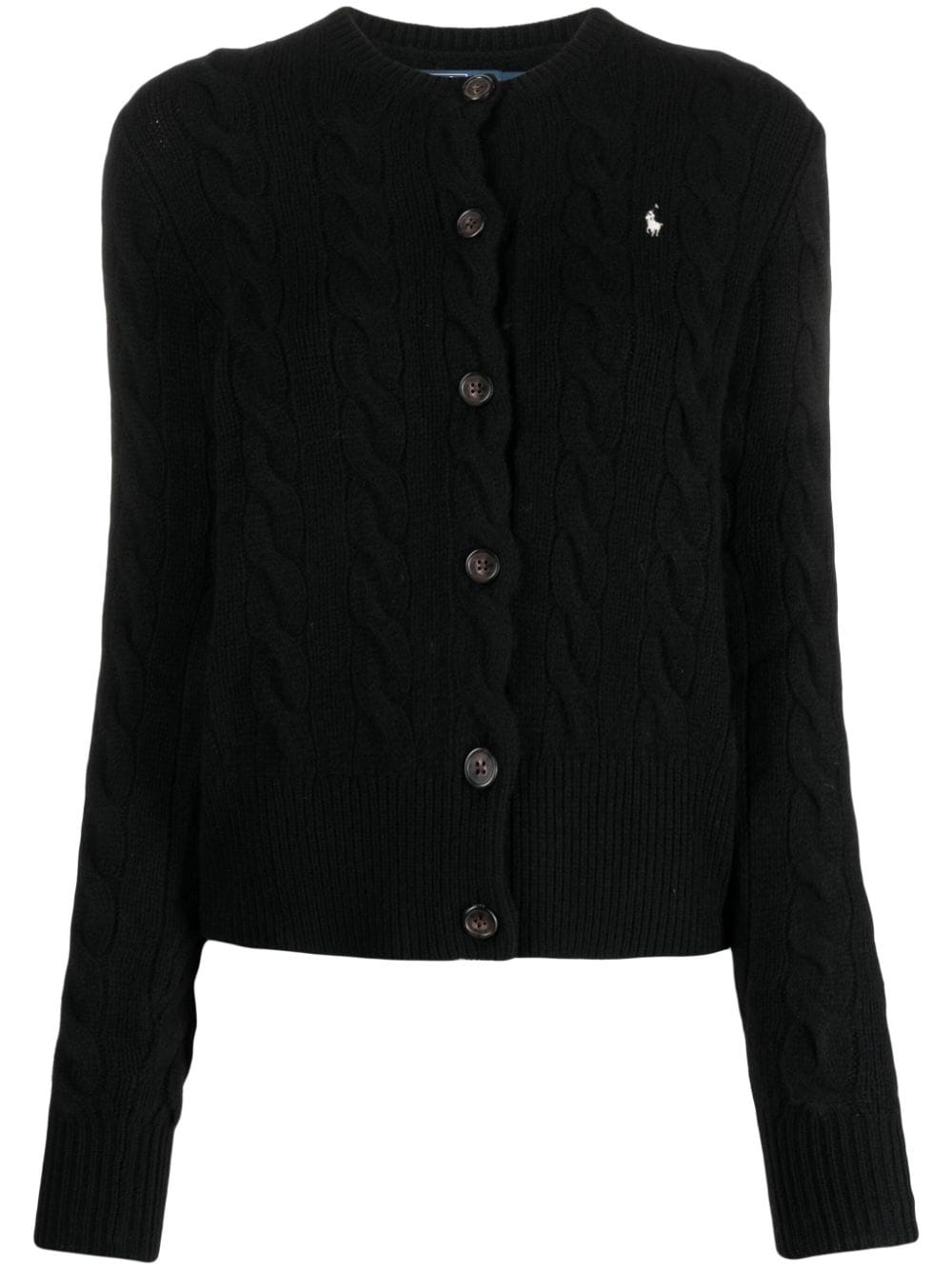 Polo Ralph Lauren Polo Pony-embroidered Cable-knit Cardigan In Black