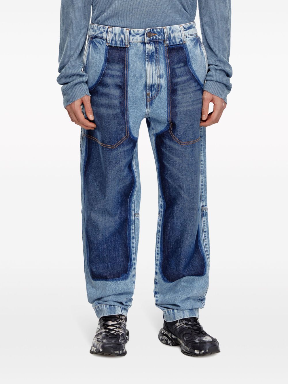 Shop Diesel D-p-5-d 0ghaw Mid-rise Tapered Jeans In Blue