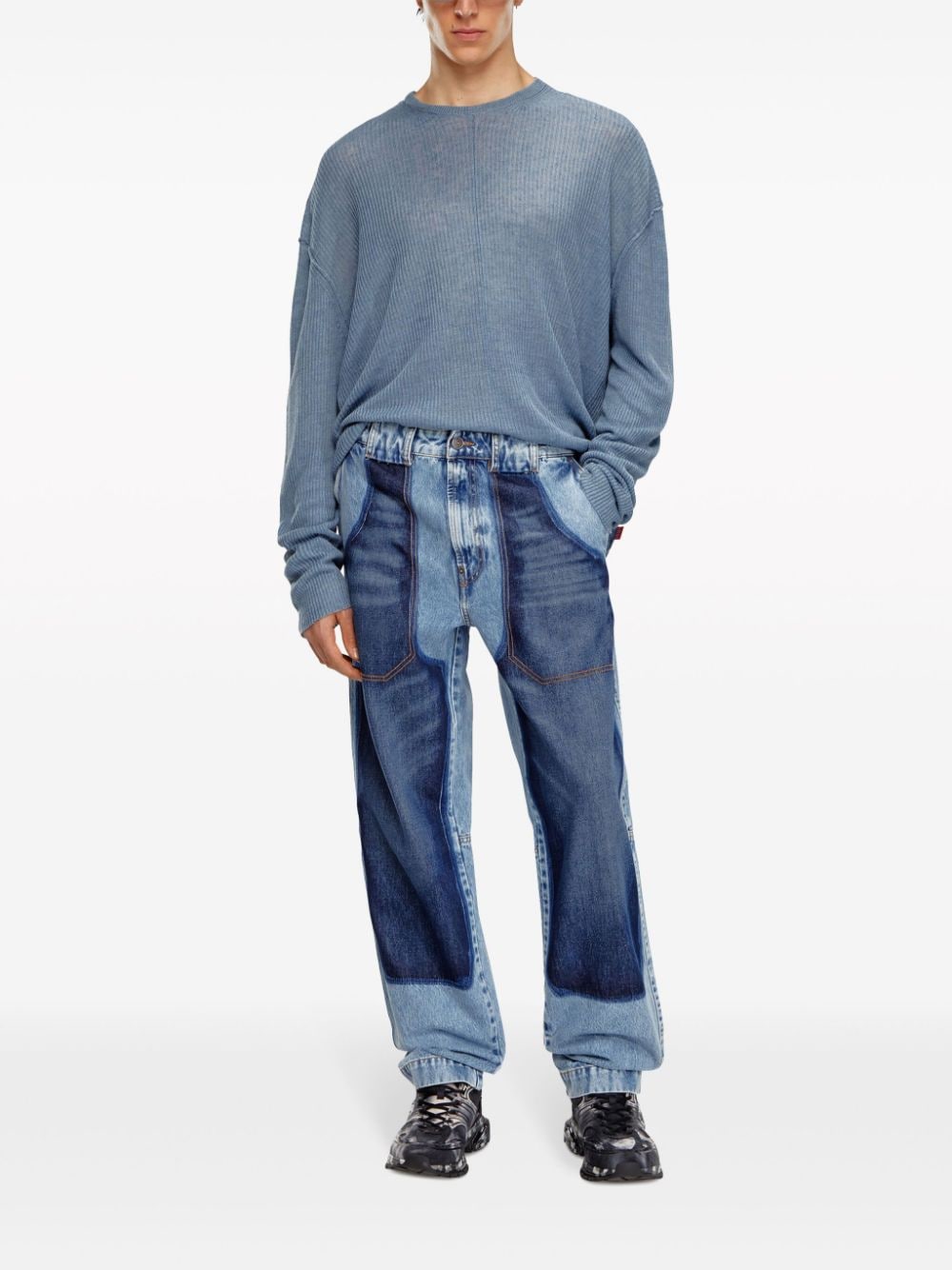 Shop Diesel D-p-5-d 0ghaw Mid-rise Tapered Jeans In Blue