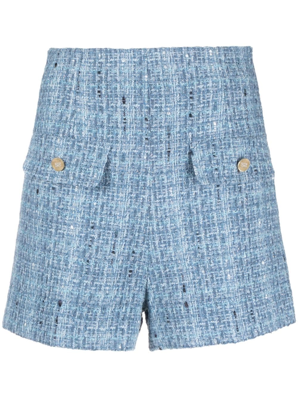 Shop Sandro High-waisted Tweed Shorts In Blue
