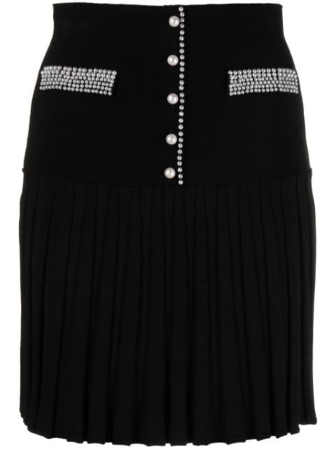 SANDRO pearl-embellished knitted pleated skirt