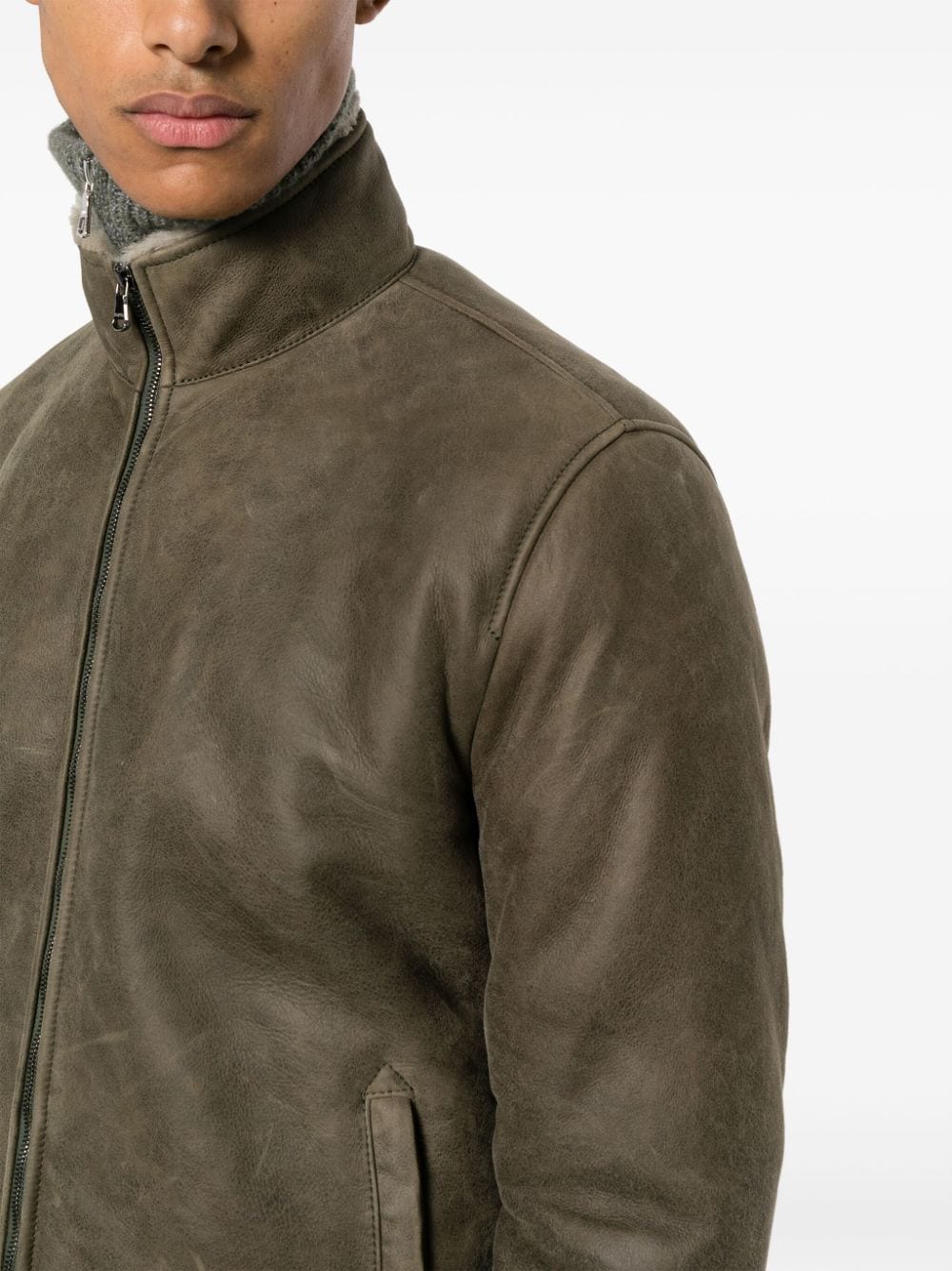 Shop Barba Zip-up Leather Jacket In Green