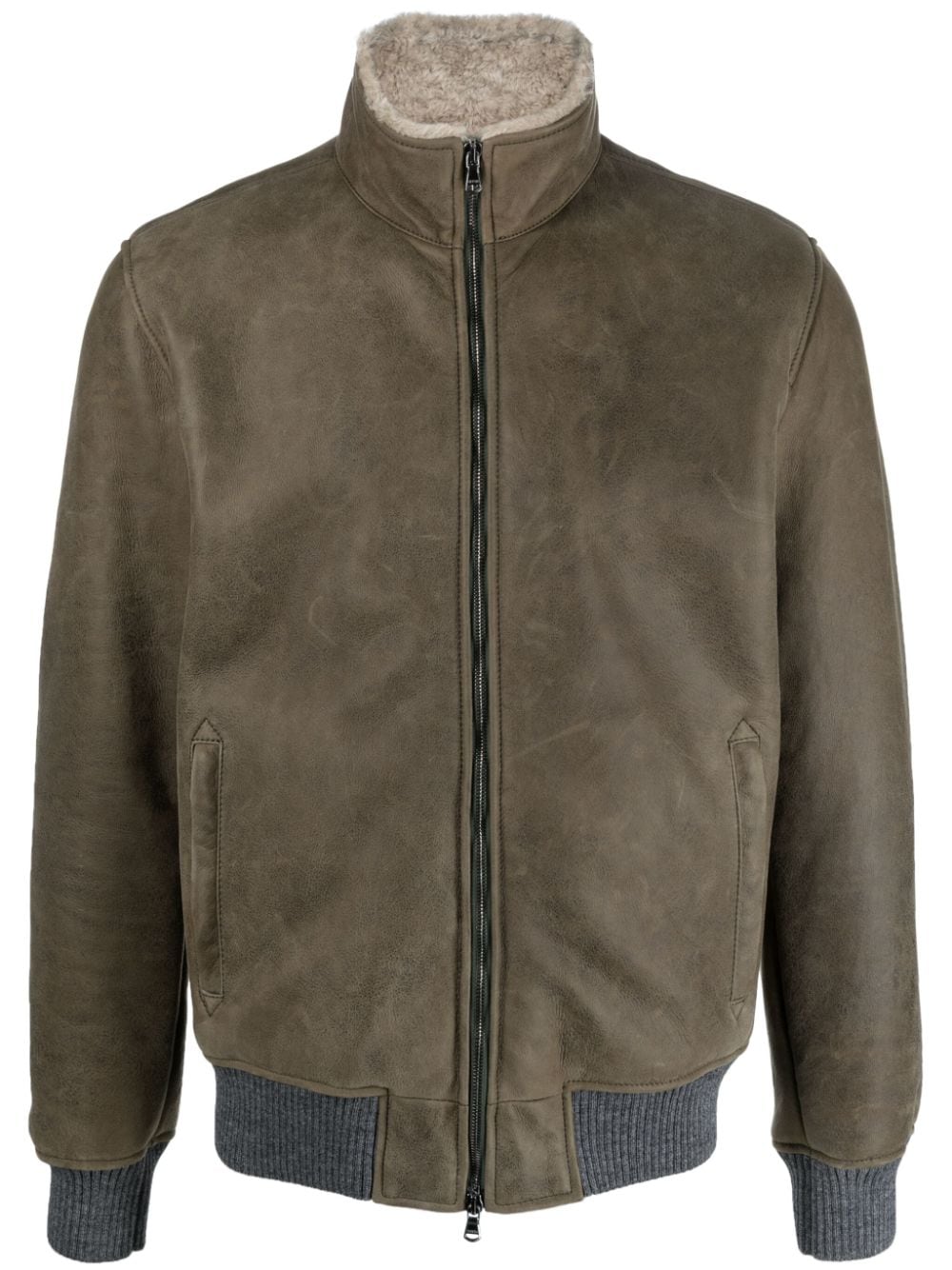 Barba Zip-up Leather Jacket In Green