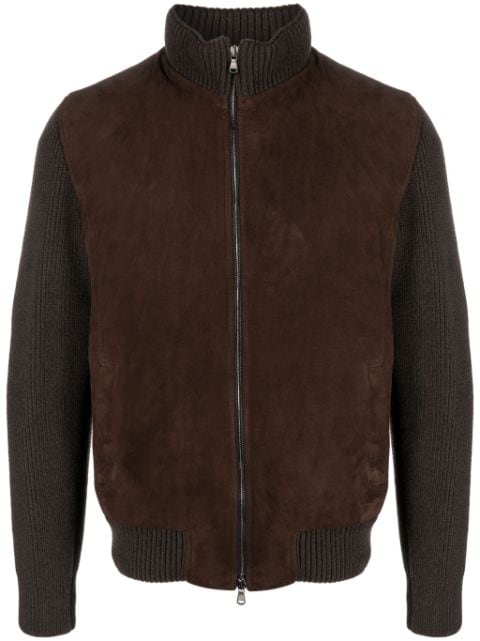 Barba high-neck panelled leather jacket