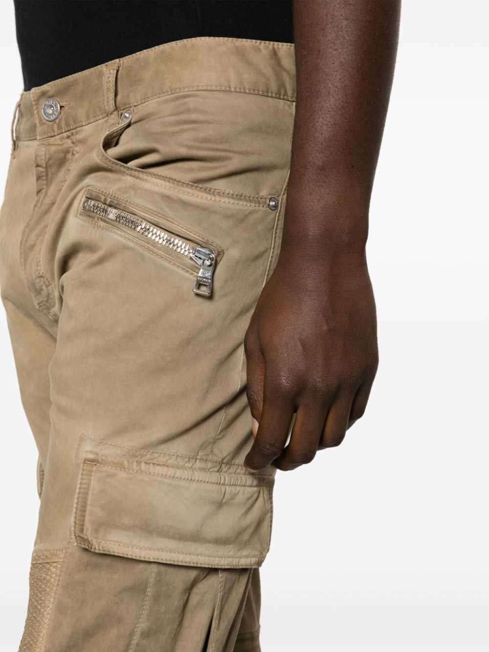 Shop Balmain Zip-detail Skinny-leg Trousers In Neutrals