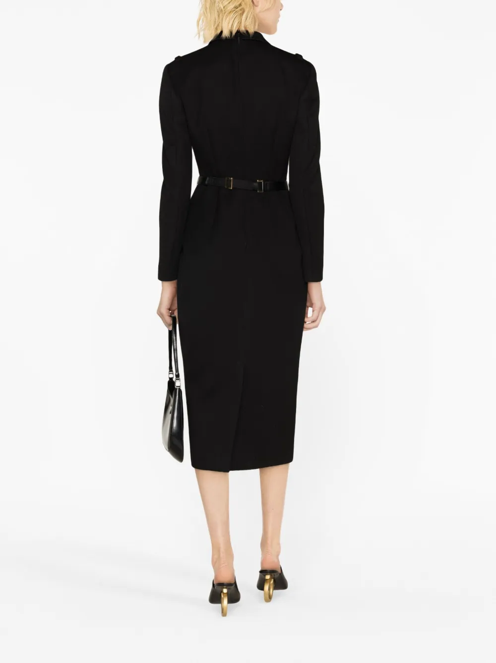 Prada Belted Knit Midi Dress In Black