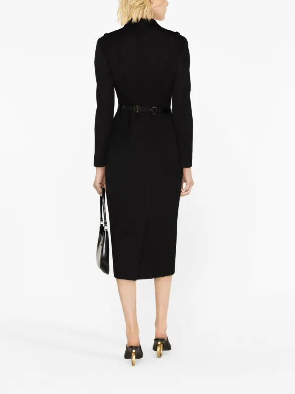 Prada Belted wool-blend Midi Dress | Black | FARFETCH UK