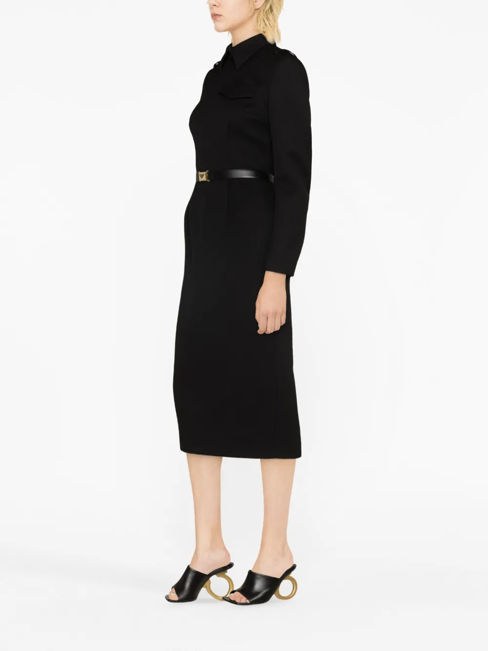 Prada Belted Knit Midi Dress In Black