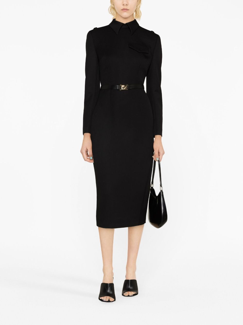 Prada belted knit midi dress - Zwart