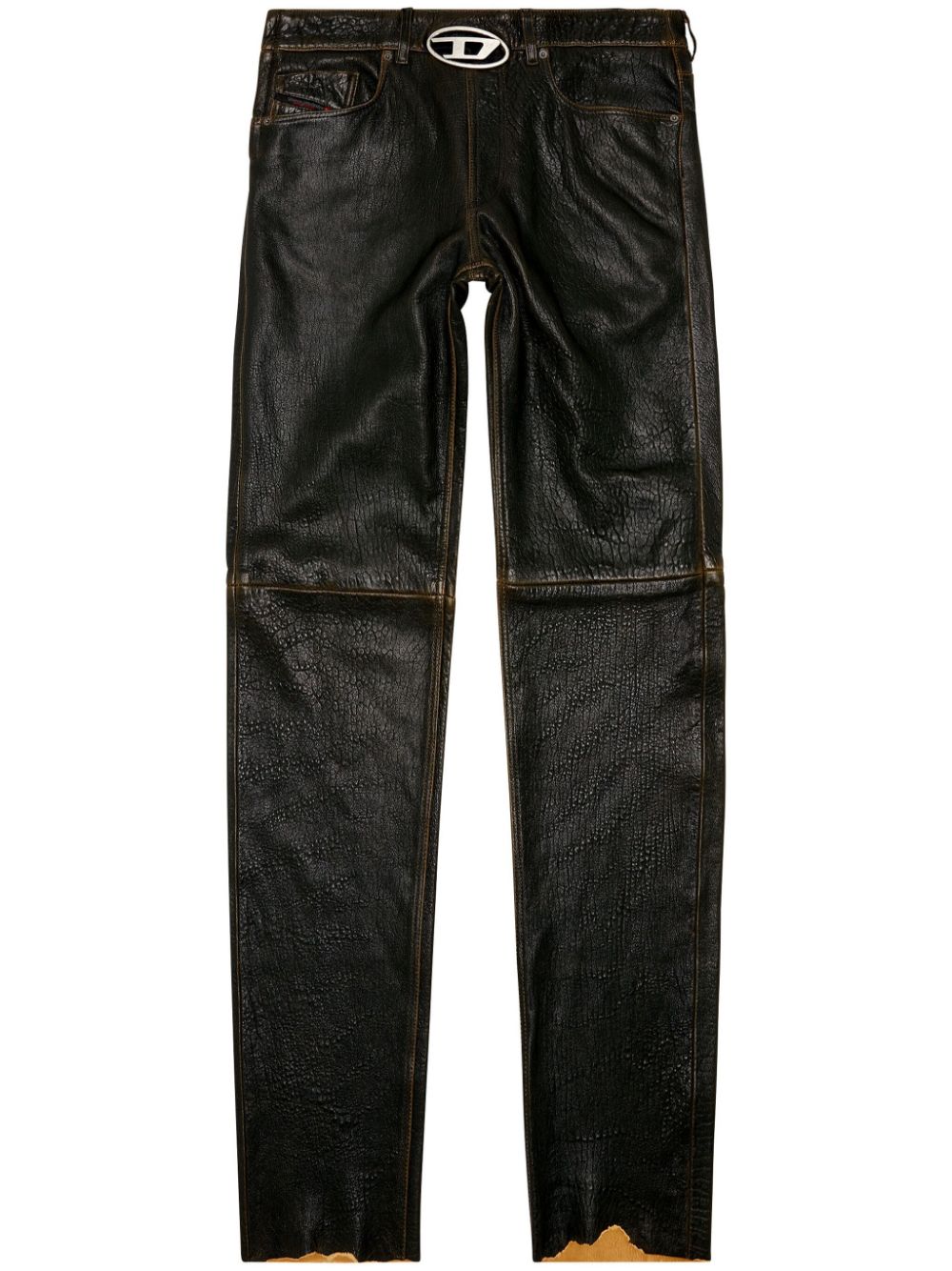 Shop Diesel P-kooman Leather Trousers In Black