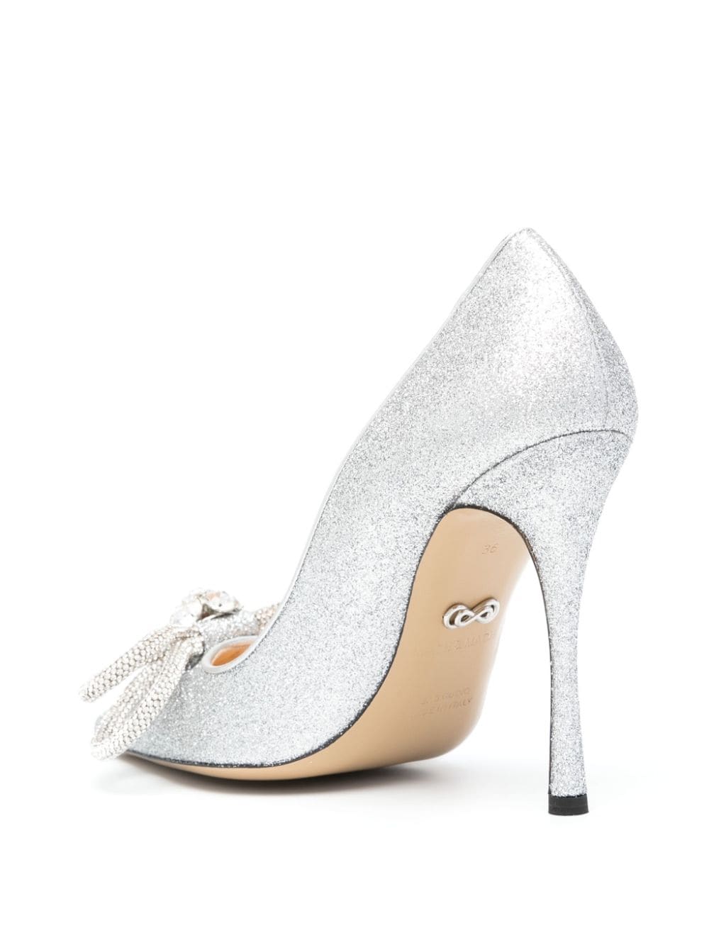 Shop Mach & Mach Double Bow Glittered Pumps In Silver