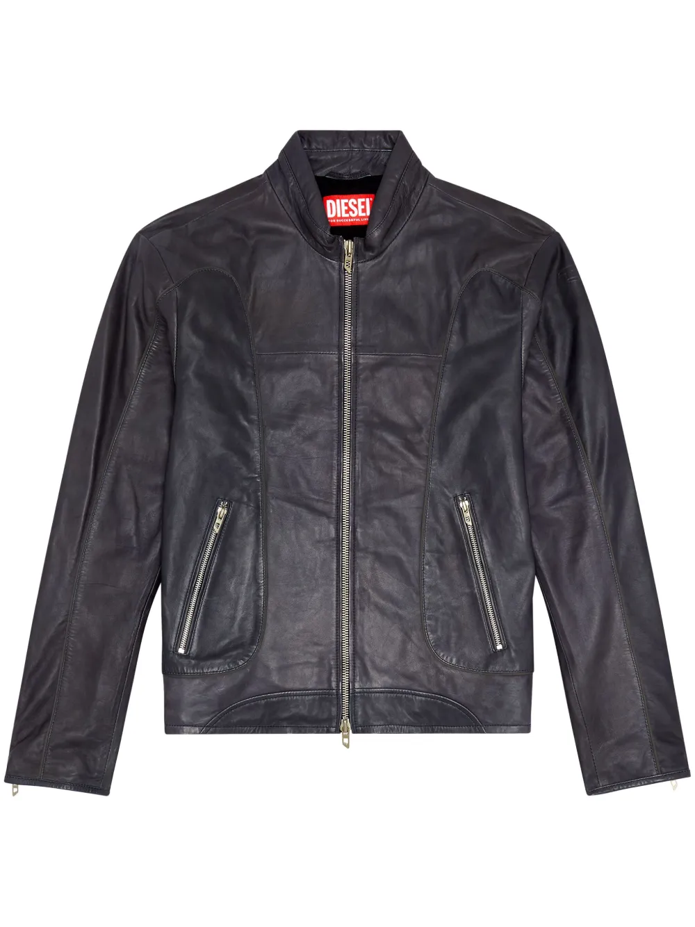 Diesel L-Krix leren bikerjack Zwart