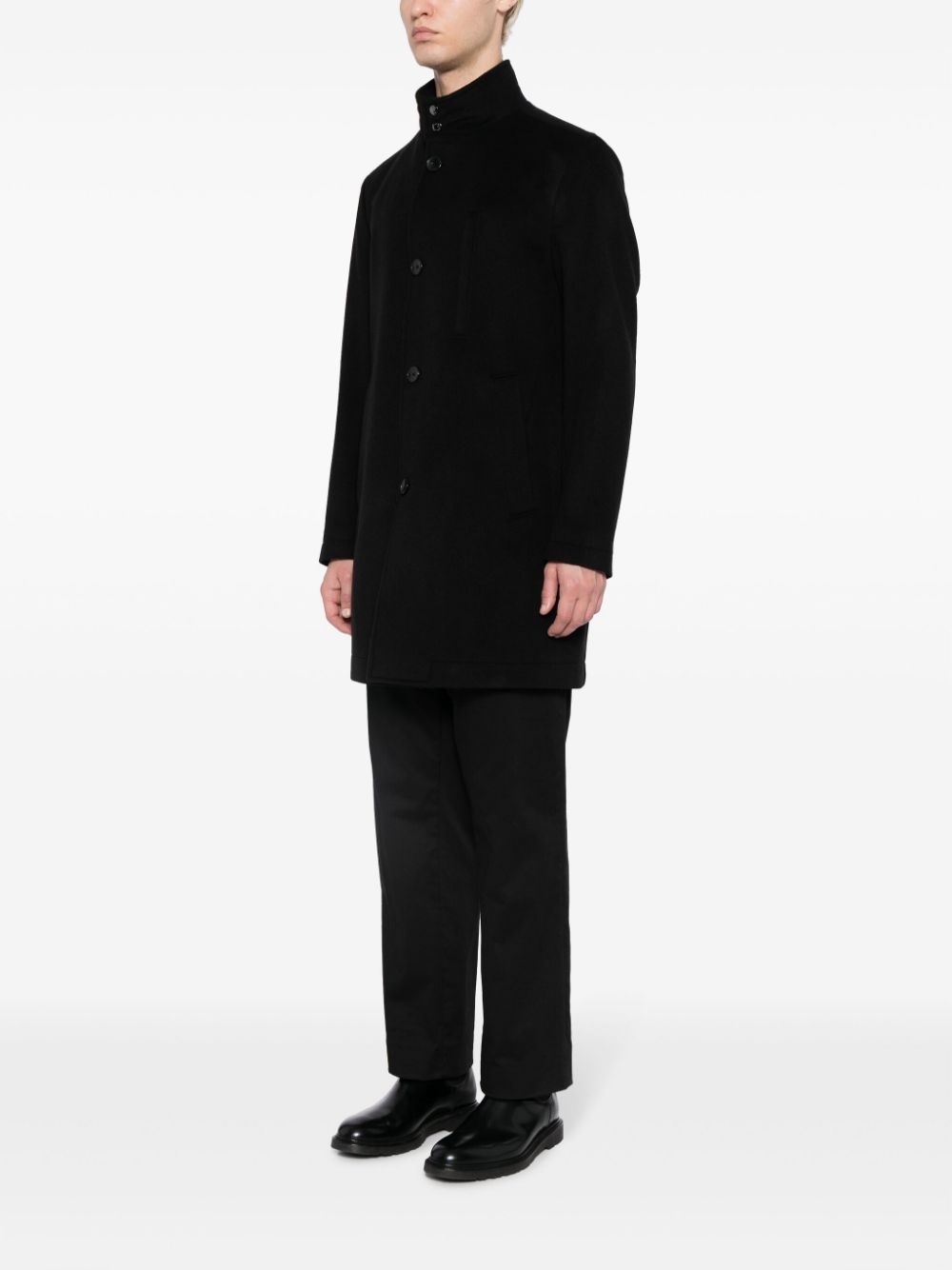 Shop Hugo Boss Mock-neck Felted Coat In Black