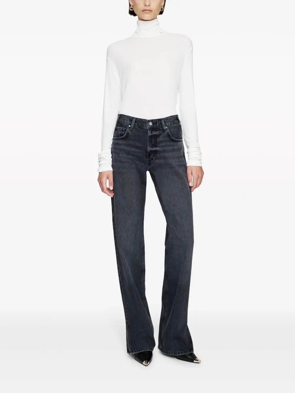 Shop Anine Bing Roy Jean Mid-rise Boyfriend Jeans In Black