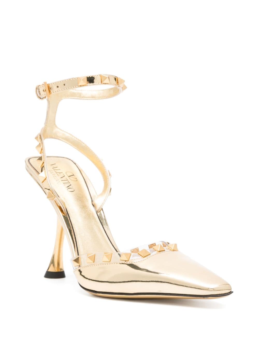 Shop Valentino Rockstud Couture 50mm Metallic Pumps In Gold