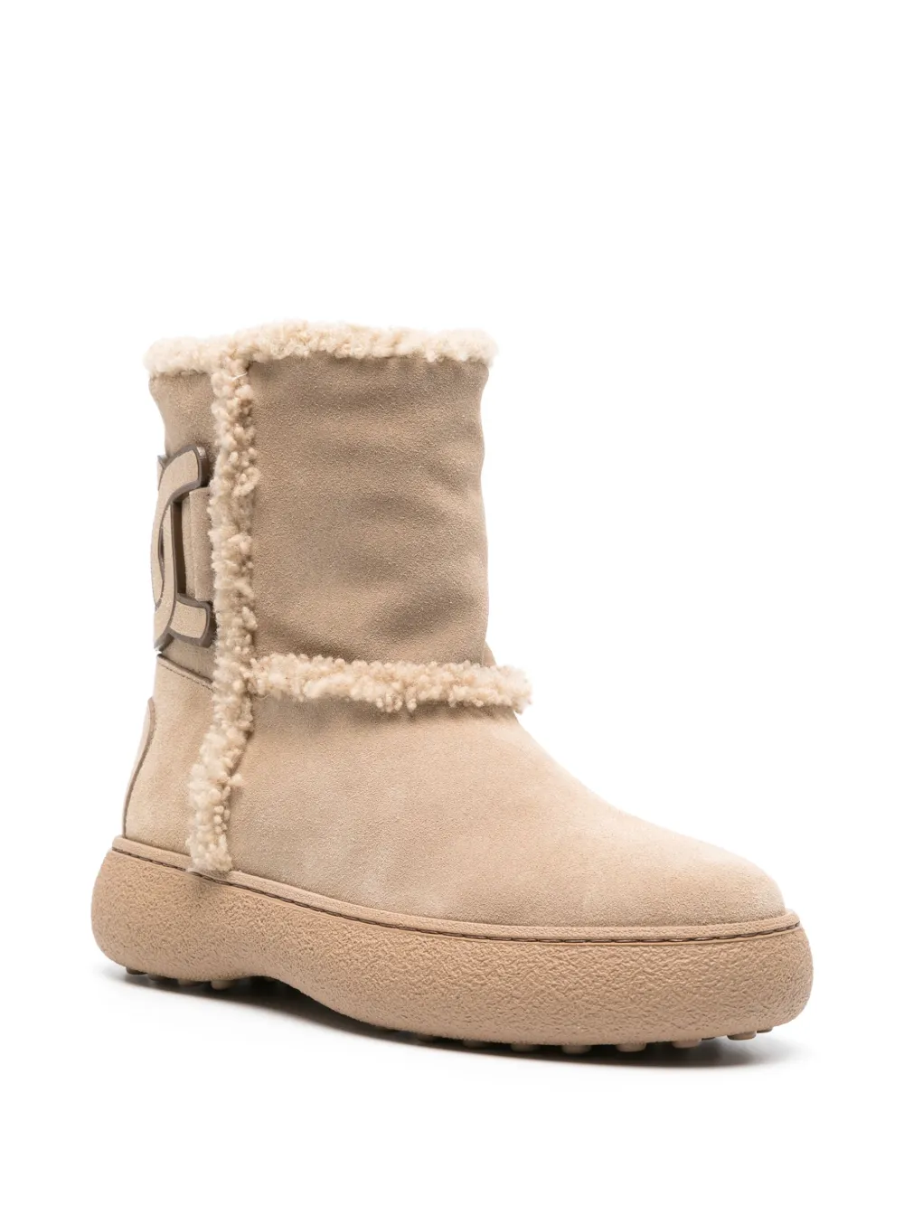Tod's logo-patch suede boots - Beige