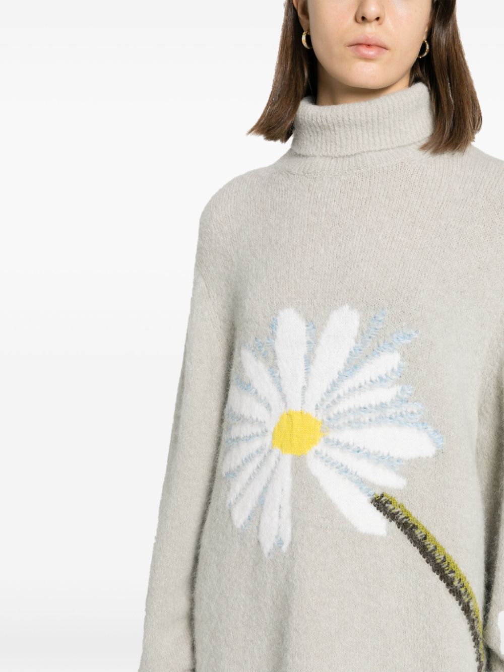 Shop Dorothee Schumacher Floral-embroidery Ribbed Jumper In Grey