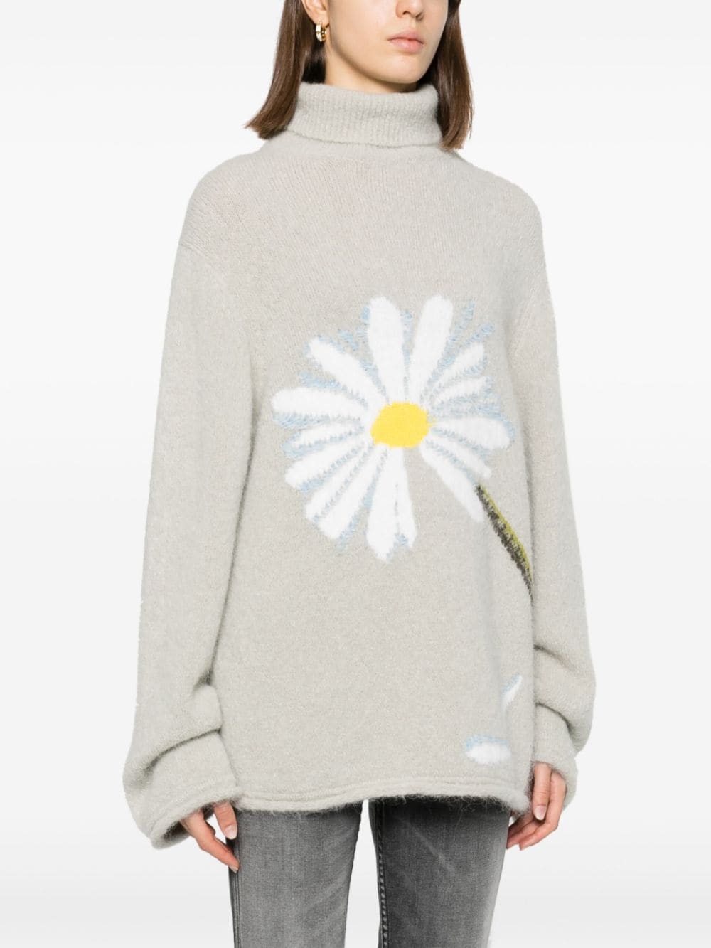 Shop Dorothee Schumacher Floral-embroidery Ribbed Jumper In Grey