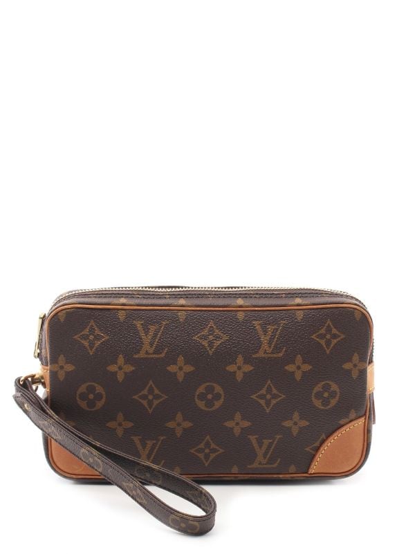 Pre-owned Louis Vuitton Marly Dragonne Cloth Clutch Bag In Brown