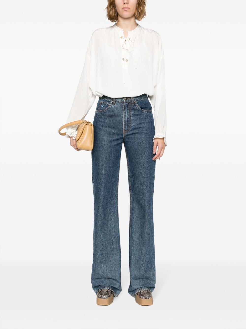 Shop Dorothee Schumacher Lace-up Neckline Silk Blouse In White