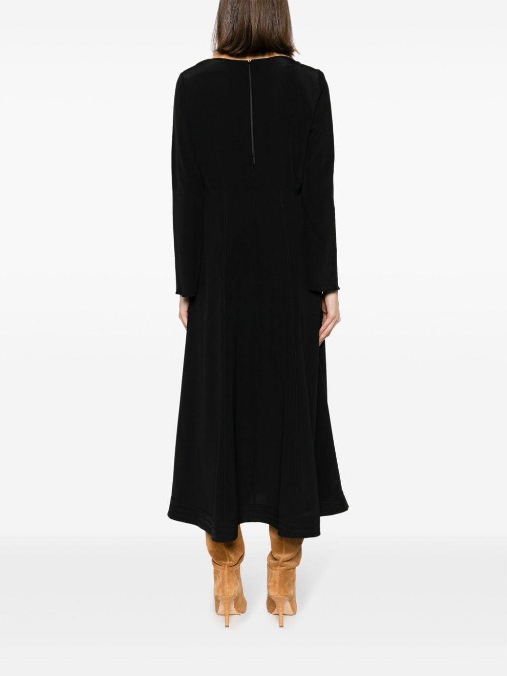 Shop Dorothee Schumacher V-neck Flared Silk Dress In Black